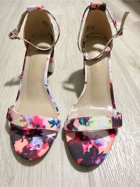 Dream Pairs Pink Multi Floral Ankle-Strap Block Heels